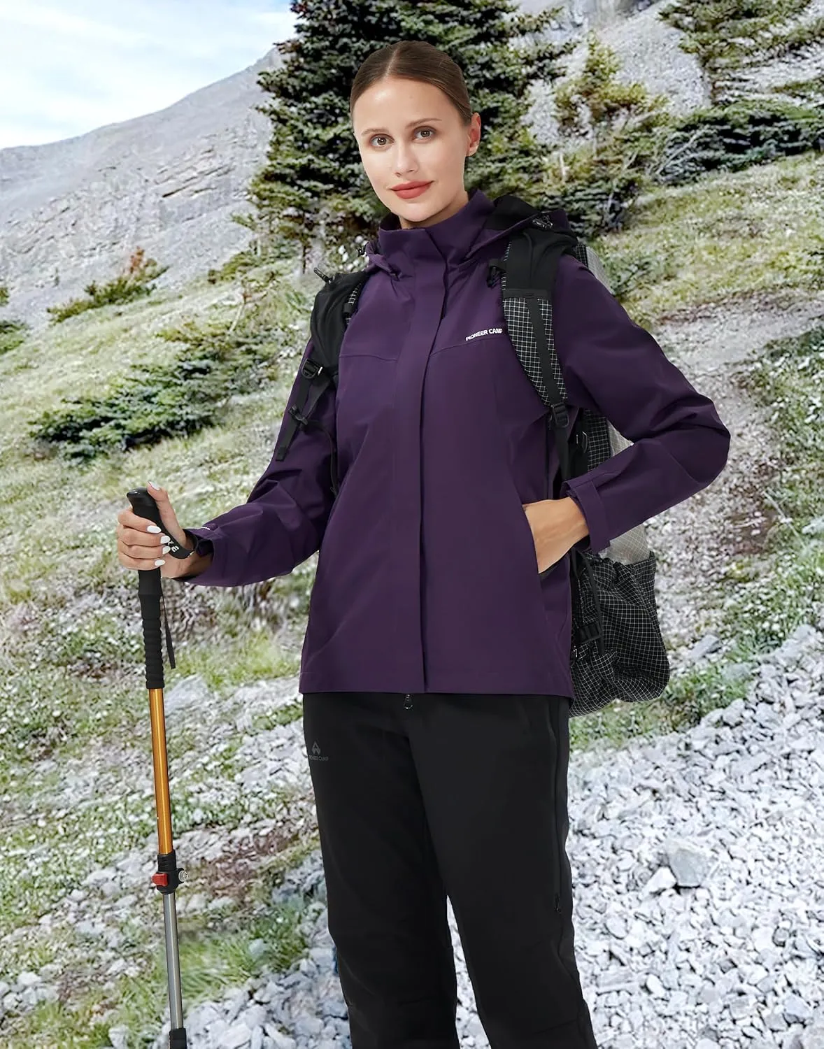 Pioneer Camp Women's Rain Jacket with Hood Waterproof Windbreaker Rain Coats Lightweight Raincoat for Outdoor Hiking Travel