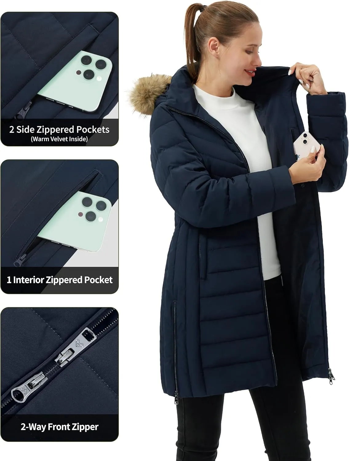 Pioneer Camp Women's Winter Coats Warm Thicken Long Puffer Jacket Waterproof Quilted Parka with Removable Faux Fur Hood