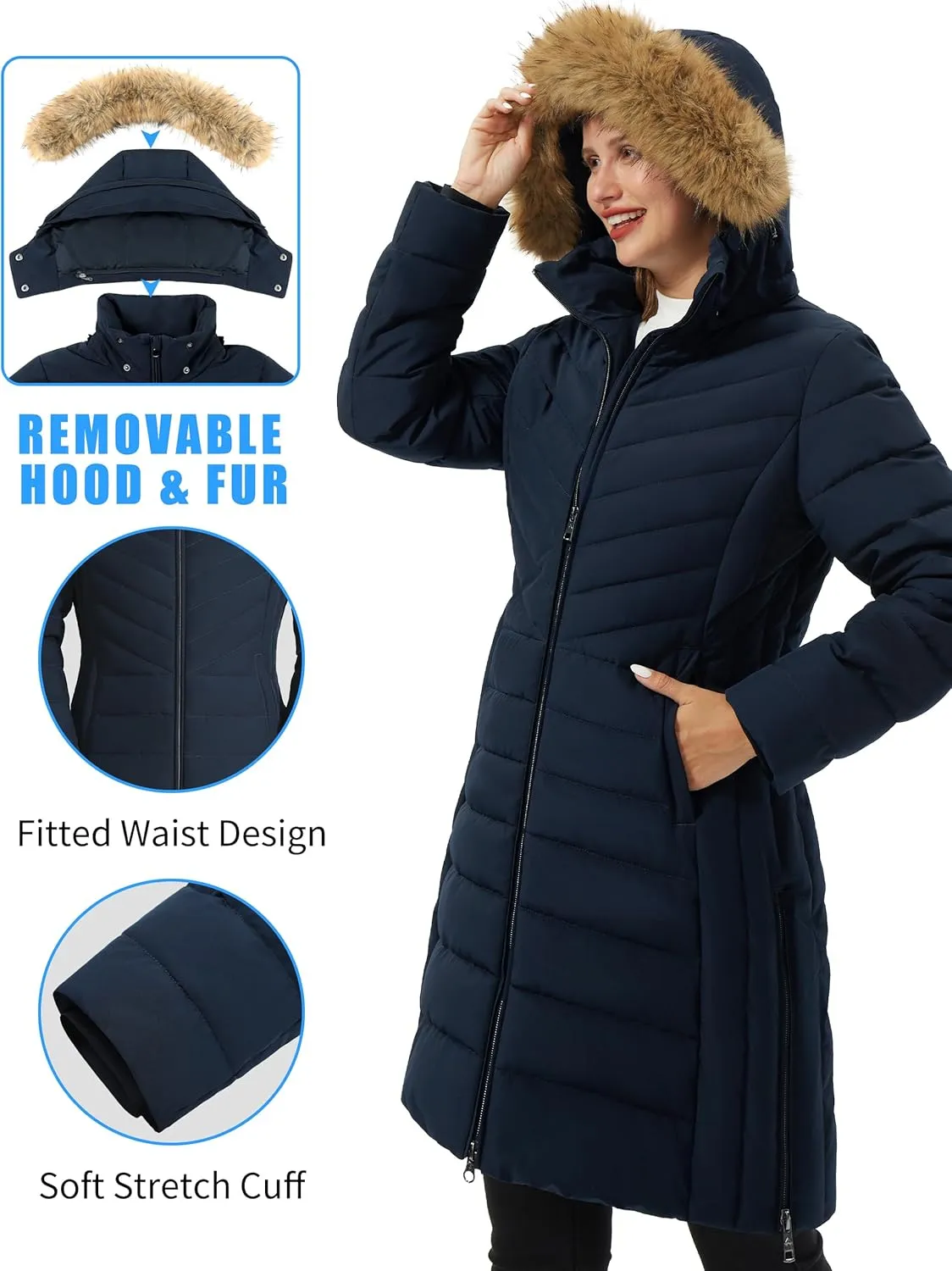 Pioneer Camp Women's Winter Coats Warm Thicken Long Puffer Jacket Waterproof Quilted Parka with Removable Faux Fur Hood