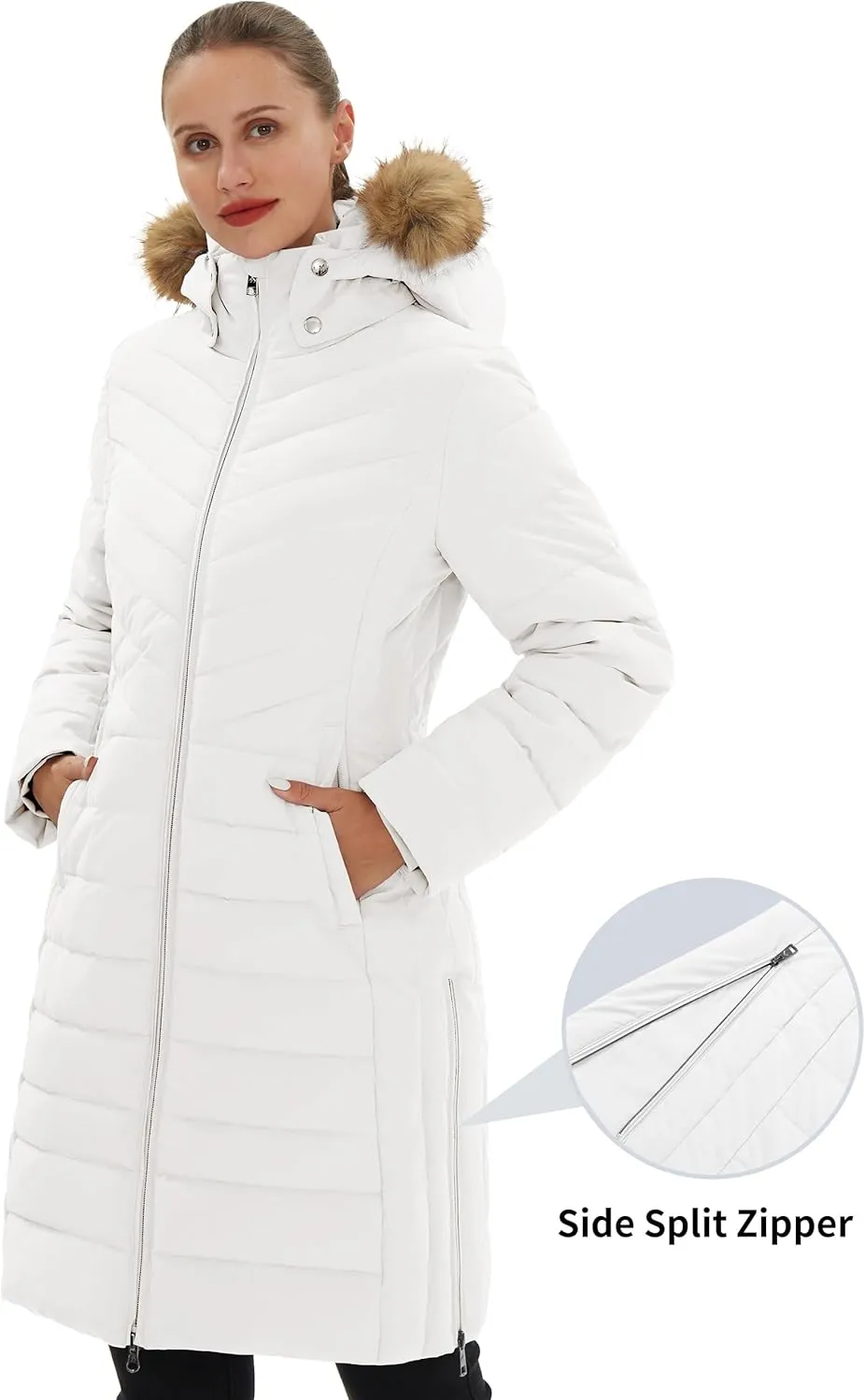 Pioneer Camp Women's Winter Coats Warm Thicken Long Puffer Jacket Waterproof Quilted Parka with Removable Faux Fur Hood