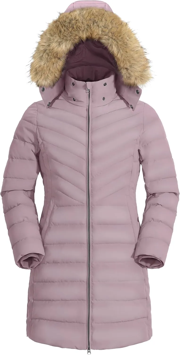 Pioneer Camp Women's Winter Coats Warm Thicken Long Puffer Jacket Waterproof Quilted Parka with Removable Faux Fur Hood