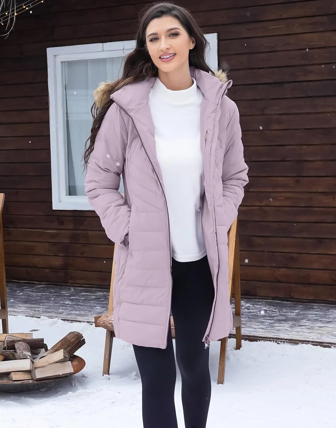 Pioneer Camp Women's Winter Coats Warm Thicken Long Puffer Jacket Waterproof Quilted Parka with Removable Faux Fur Hood