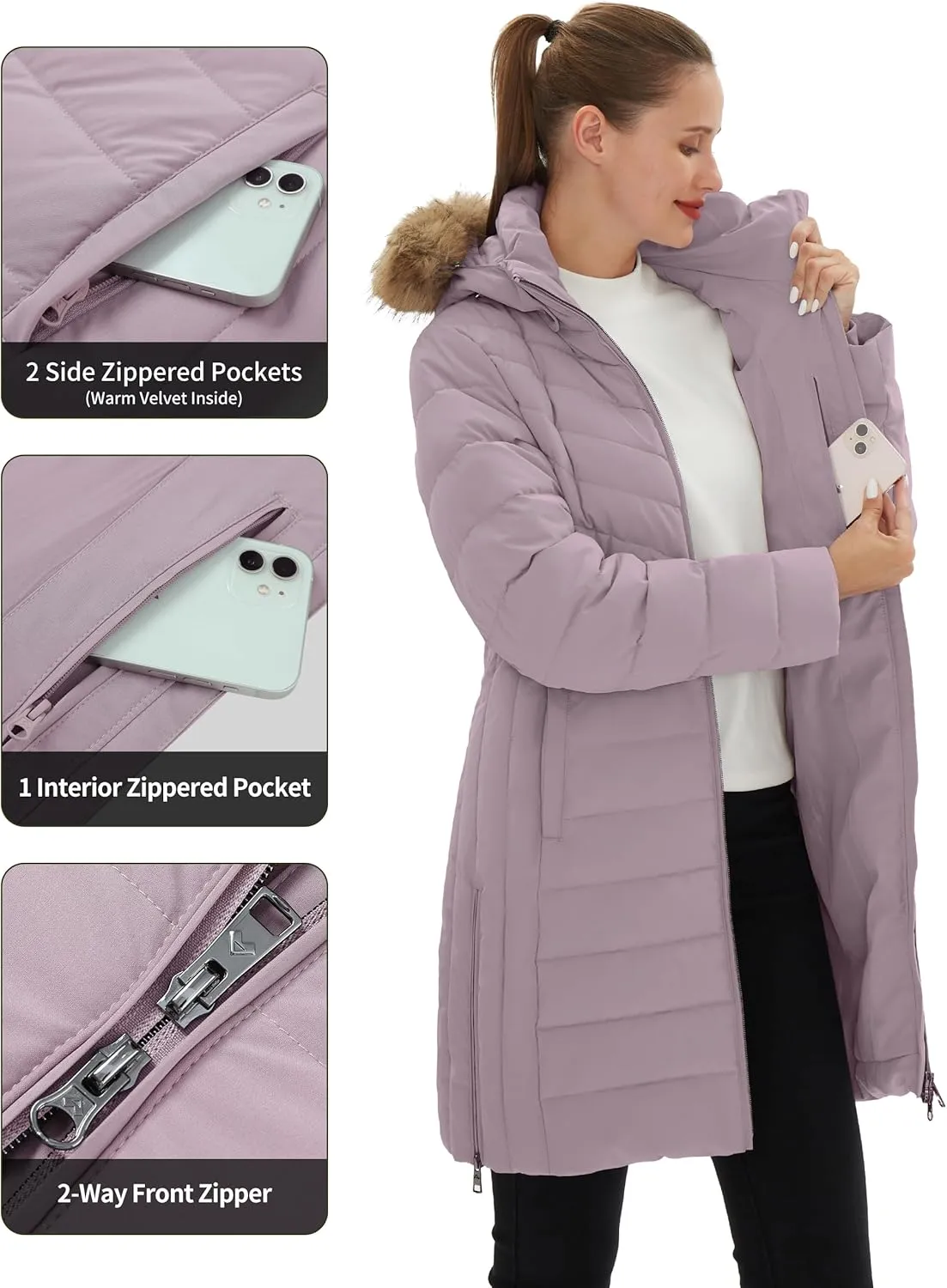 Pioneer Camp Women's Winter Coats Warm Thicken Long Puffer Jacket Waterproof Quilted Parka with Removable Faux Fur Hood