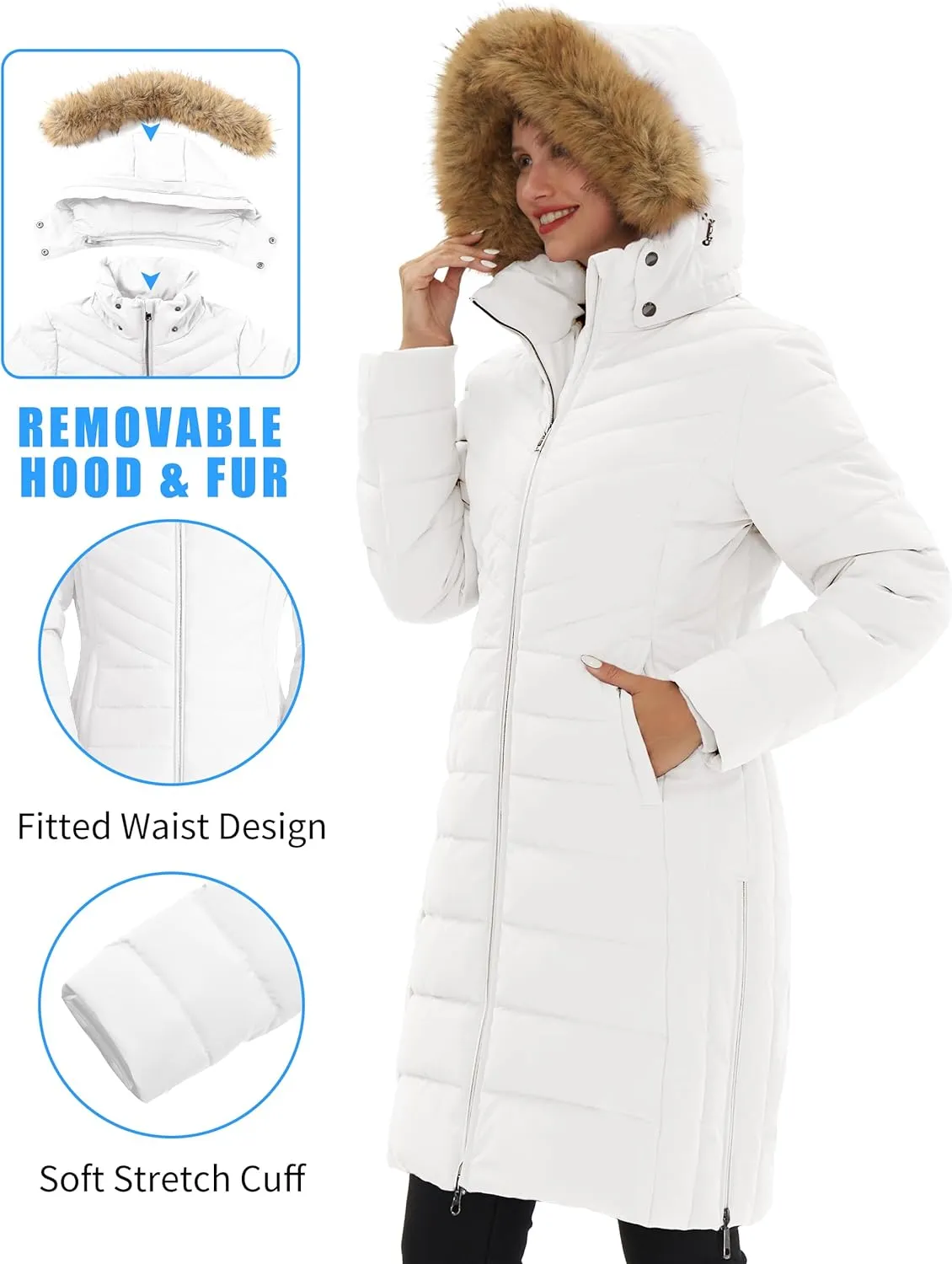 Pioneer Camp Women's Winter Coats Warm Thicken Long Puffer Jacket Waterproof Quilted Parka with Removable Faux Fur Hood