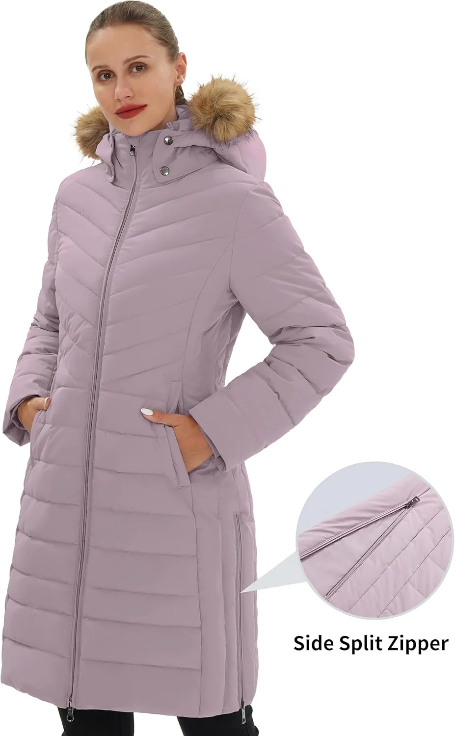Pioneer Camp Women's Winter Coats Warm Thicken Long Puffer Jacket Waterproof Quilted Parka with Removable Faux Fur Hood