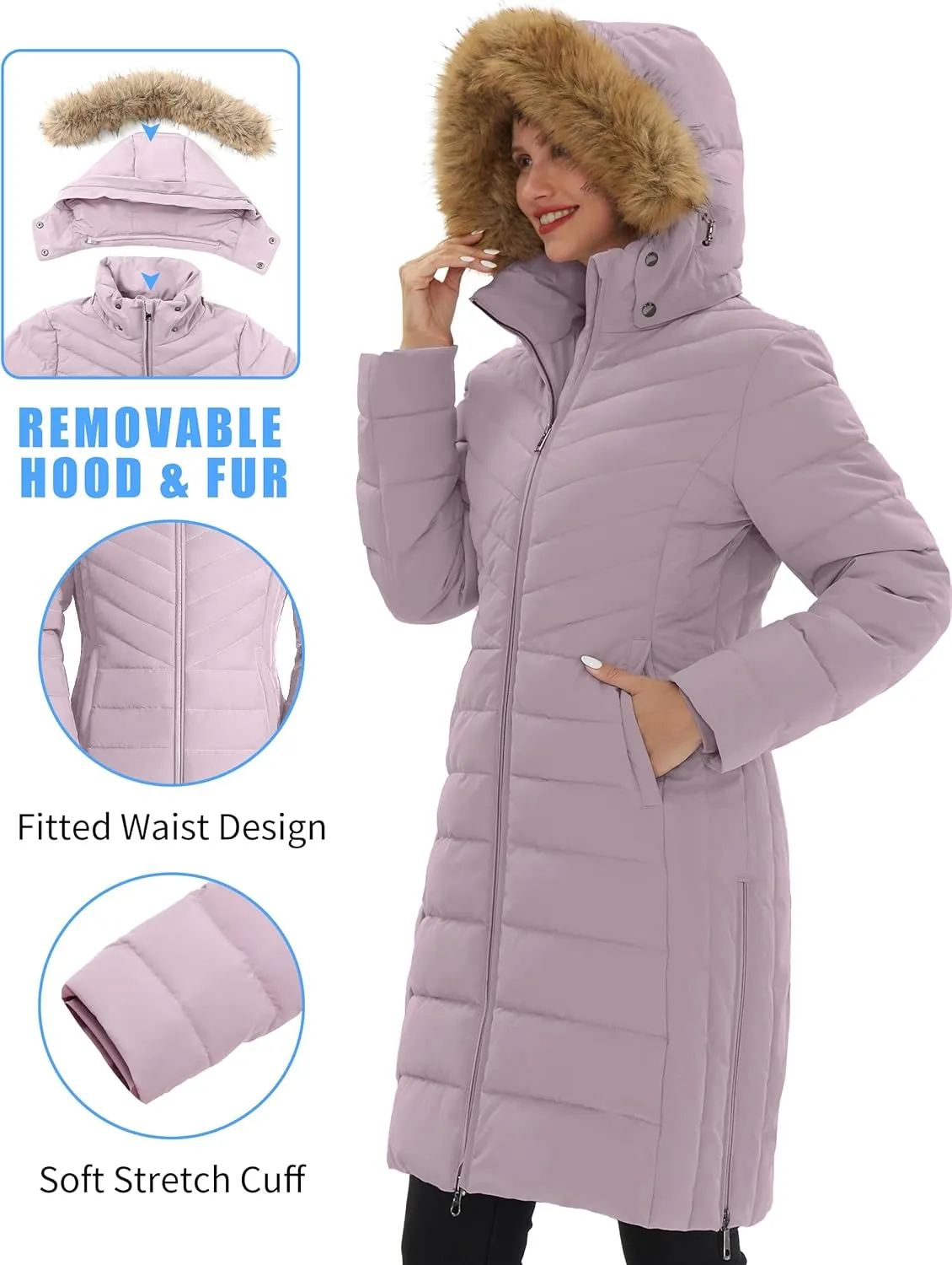 Pioneer Camp Women's Winter Coats Warm Thicken Long Puffer Jacket Waterproof Quilted Parka with Removable Faux Fur Hood
