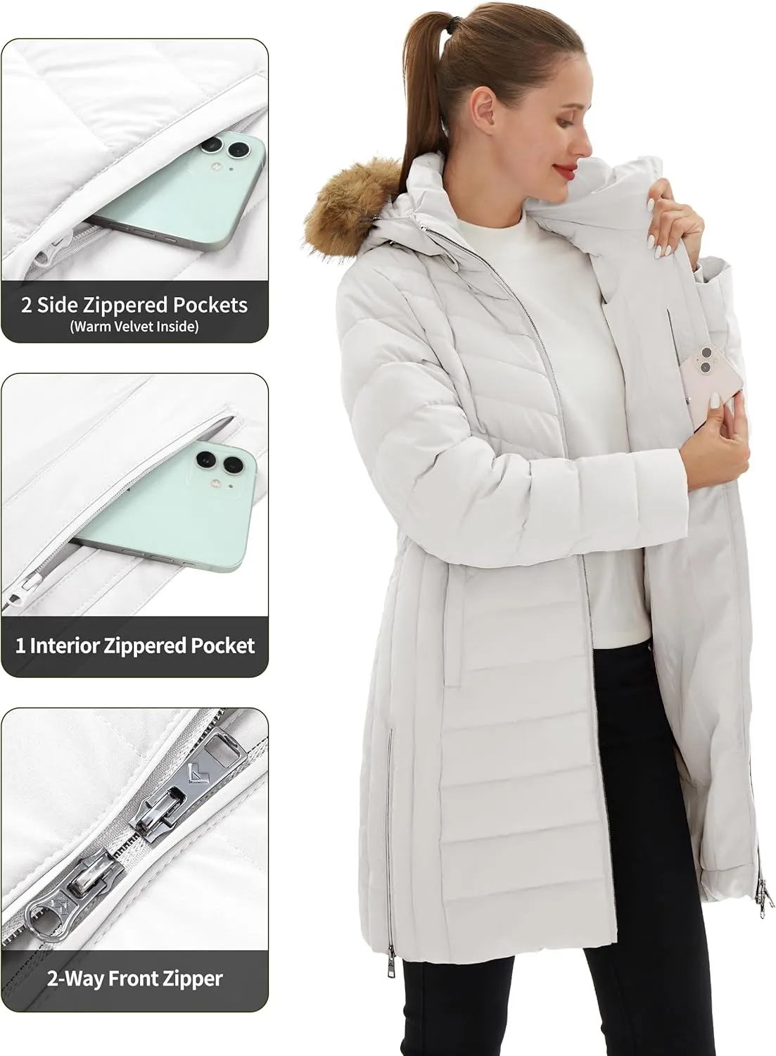 Pioneer Camp Women's Winter Coats Warm Thicken Long Puffer Jacket Waterproof Quilted Parka with Removable Faux Fur Hood