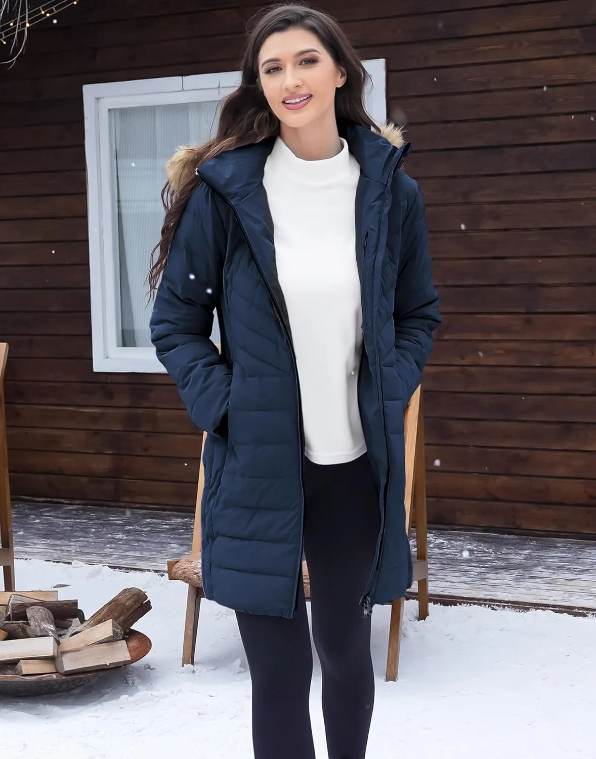 Pioneer Camp Women's Winter Coats Warm Thicken Long Puffer Jacket Waterproof Quilted Parka with Removable Faux Fur Hood