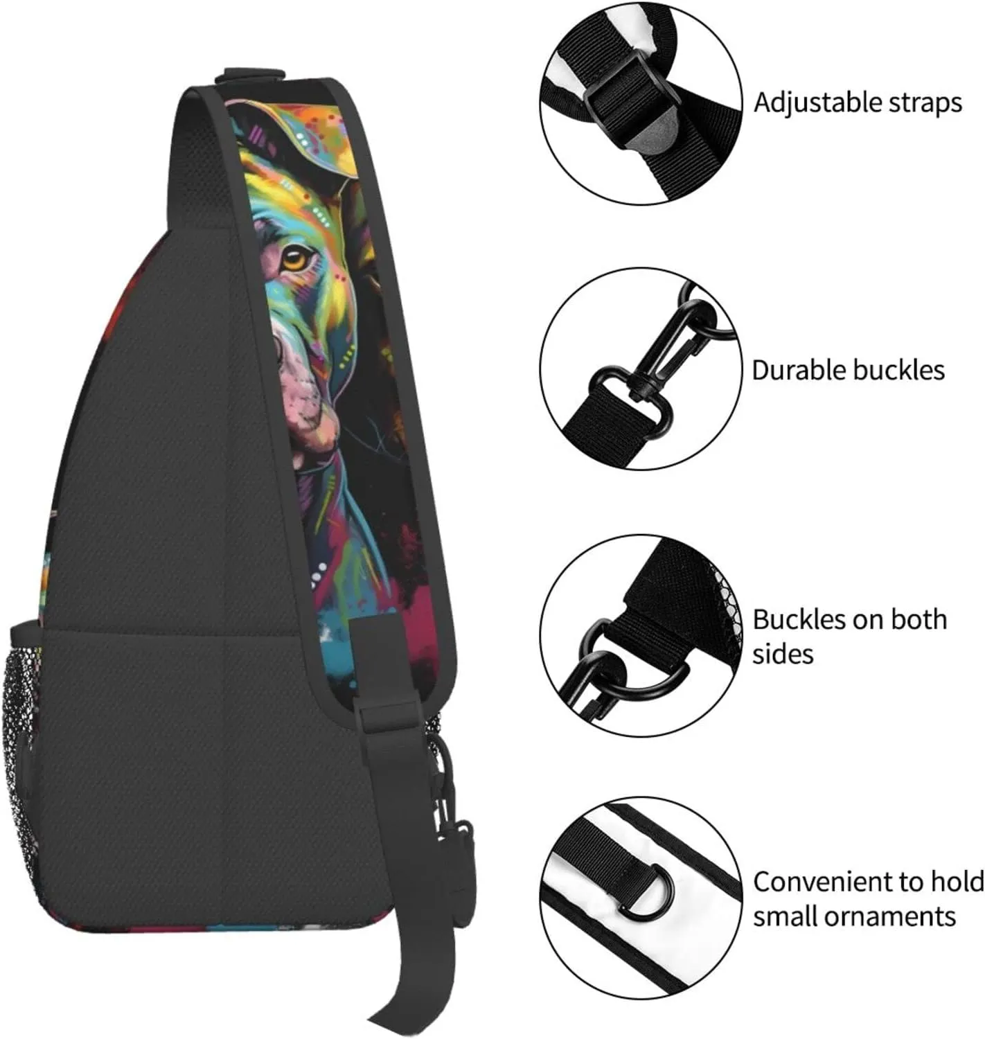Pitbull Florescent Dog Hiking Daypacks Cross-body Sling Backpack for Men Women Outdoor Cycling Hiking Travel