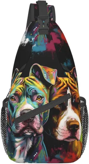 Pitbull Florescent Dog Hiking Daypacks Cross-body Sling Backpack for Men Women Outdoor Cycling Hiking Travel