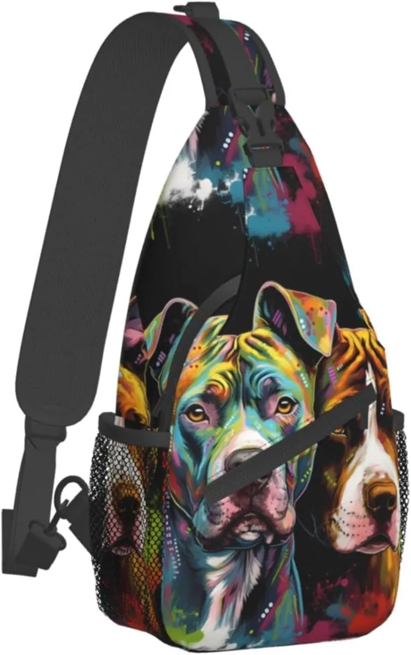 Pitbull Florescent Dog Hiking Daypacks Cross-body Sling Backpack for Men Women Outdoor Cycling Hiking Travel