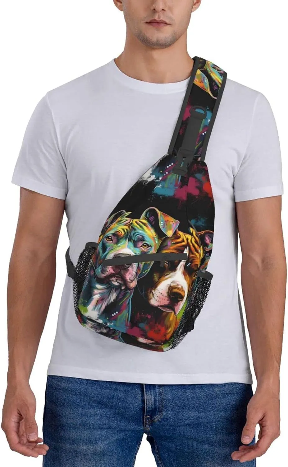 Pitbull Florescent Dog Hiking Daypacks Cross-body Sling Backpack for Men Women Outdoor Cycling Hiking Travel