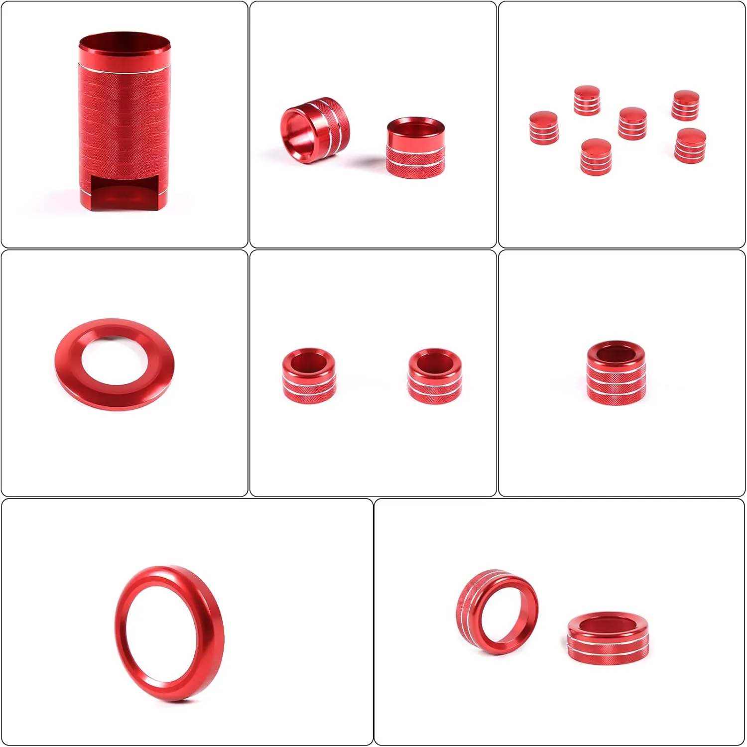 PIUGILH 16 PCS Full Set Interior Decoration Trim Kit for Hummer H2 2003-2007,Air Conditioner Switch Knob Air Conditioning Vent Ring Cover, Nice and Fashionable, Aluminum Alloy Material (Red)