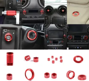 PIUGILH 16 PCS Full Set Interior Decoration Trim Kit for Hummer H2 2003-2007,Air Conditioner Switch Knob Air Conditioning Vent Ring Cover, Nice and Fashionable, Aluminum Alloy Material (Red)