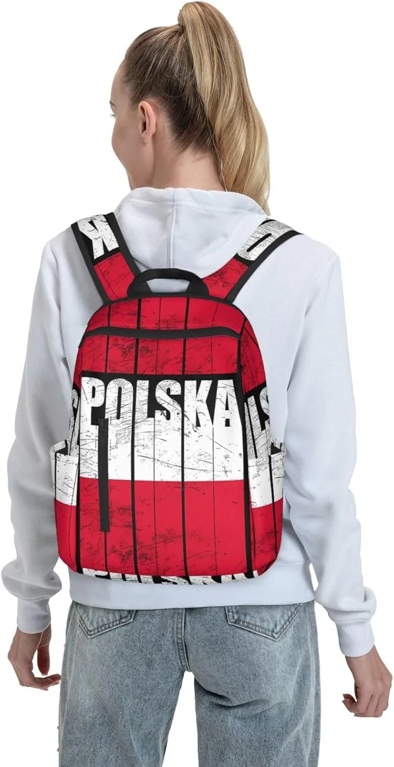 Polish Flag Poland Polska Flags Travel Backpacks Casual Laptop Backpack Sport Rucksack Large Capacity Daypack Multi-Pockets Adjustable Strap Bag for Working Hiking