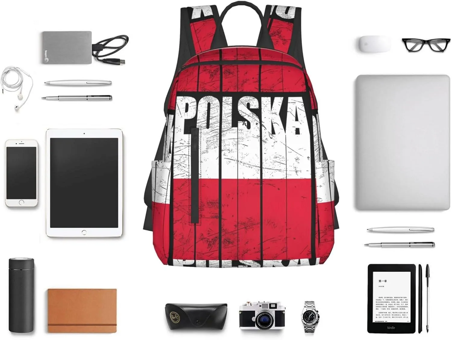 Polish Flag Poland Polska Flags Travel Backpacks Casual Laptop Backpack Sport Rucksack Large Capacity Daypack Multi-Pockets Adjustable Strap Bag for Working Hiking