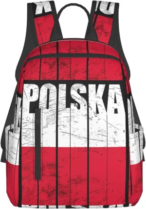 Polish Flag Poland Polska Flags Travel Backpacks Casual Laptop Backpack Sport Rucksack Large Capacity Daypack Multi-Pockets Adjustable Strap Bag for Working Hiking