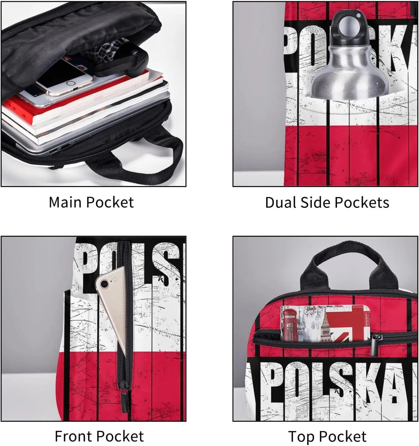 Polish Flag Poland Polska Flags Travel Backpacks Casual Laptop Backpack Sport Rucksack Large Capacity Daypack Multi-Pockets Adjustable Strap Bag for Working Hiking