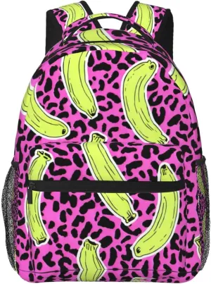 Polyester Daypack Backpack for Climbing Outdoors Running - Big Capacity Multipurpose Anti-Theft Bookbag, Banana Leopard Pattern Travel Hiking & Camping Rucksack