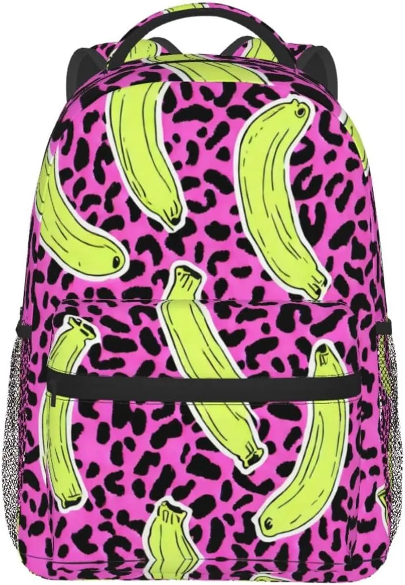 Polyester Daypack Backpack for Climbing Outdoors Running - Big Capacity Multipurpose Anti-Theft Bookbag, Banana Leopard Pattern Travel Hiking & Camping Rucksack