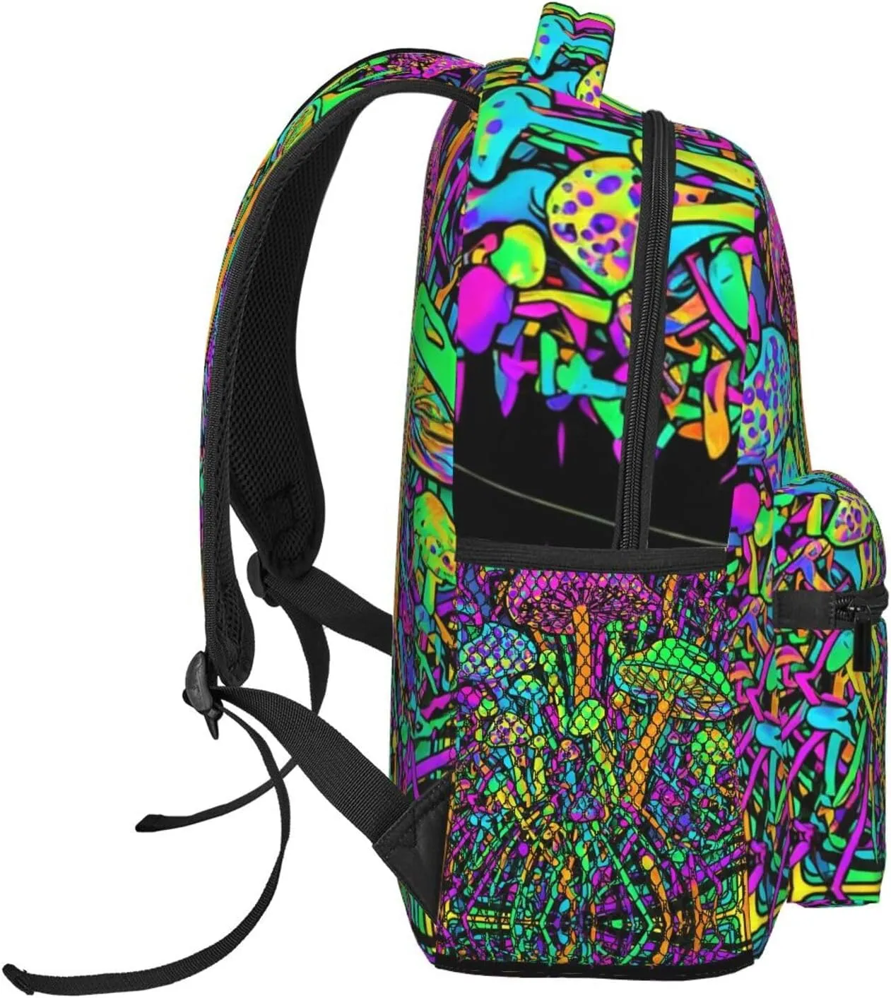 Polyester Daypack Bookbag for Gym Business Bicycle - Large Capacity Multipurpose Anti-Theft Carry On Bag, Trippy Mushroom Magica World Glowing Psychedelic Art Travel Hiking Daypack
