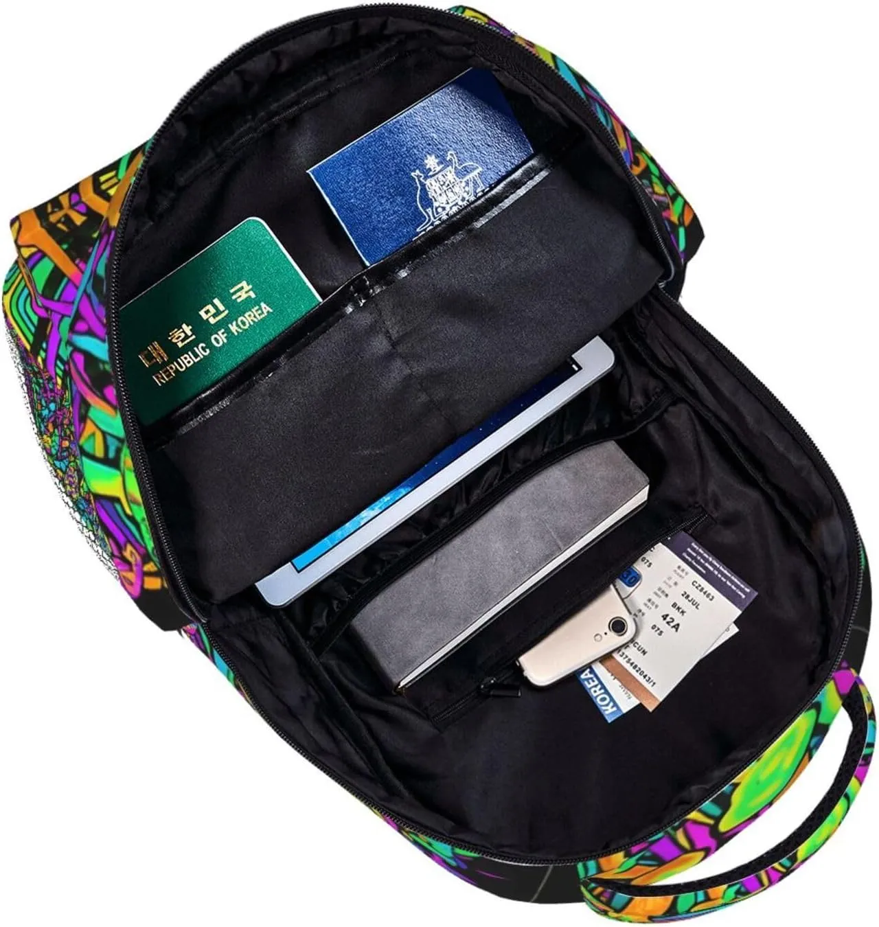 Polyester Daypack Bookbag for Gym Business Bicycle - Large Capacity Multipurpose Anti-Theft Carry On Bag, Trippy Mushroom Magica World Glowing Psychedelic Art Travel Hiking Daypack