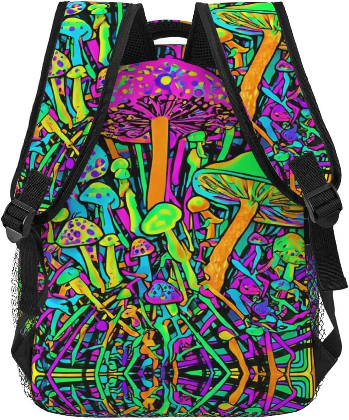 Polyester Daypack Bookbag for Gym Business Bicycle - Large Capacity Multipurpose Anti-Theft Carry On Bag, Trippy Mushroom Magica World Glowing Psychedelic Art Travel Hiking Daypack