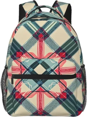 Polyester Daypack for Camping Travel Walking Cycling - Big Capacity Anti-Theft Multipurpose Bookbag, Retro Scottish Tartan Plaid Art Camping Outdoor Backpack