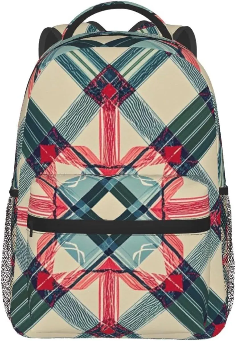 Polyester Daypack for Camping Travel Walking Cycling - Big Capacity Anti-Theft Multipurpose Bookbag, Retro Scottish Tartan Plaid Art Camping Outdoor Backpack