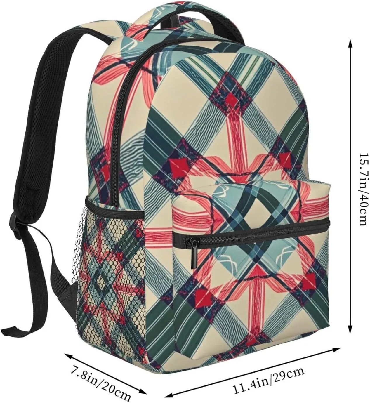 Polyester Daypack for Camping Travel Walking Cycling - Big Capacity Anti-Theft Multipurpose Bookbag, Retro Scottish Tartan Plaid Art Camping Outdoor Backpack