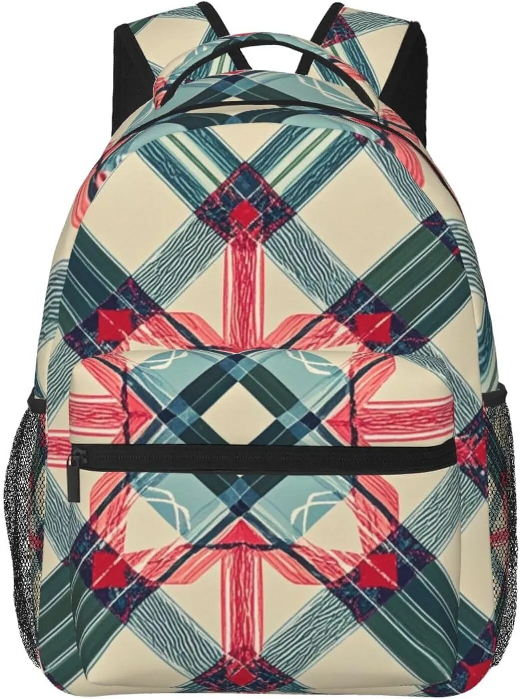 Polyester Daypack for Camping Travel Walking Cycling - Big Capacity Anti-Theft Multipurpose Bookbag, Retro Scottish Tartan Plaid Art Camping Outdoor Backpack