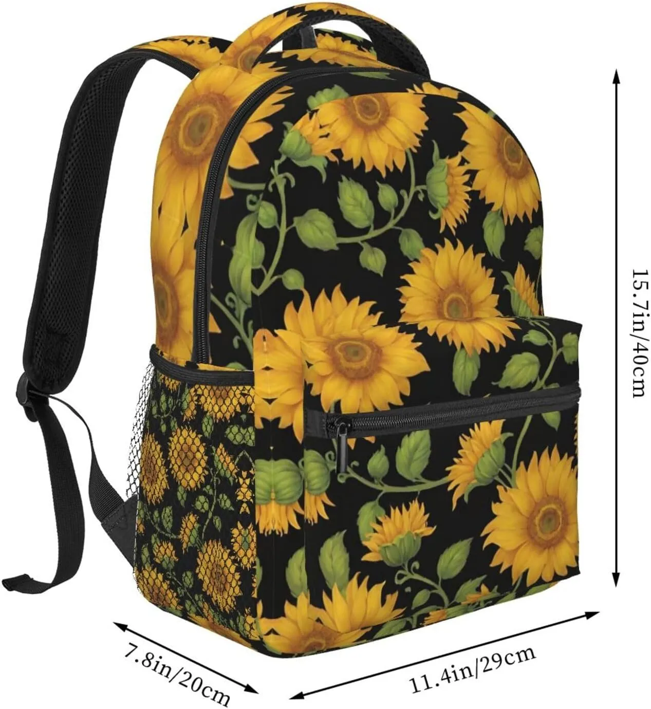 Polyester Daypack for Hiking Work Running - Big Capacity Anti-Theft Multipurpose Shoulder Bag, Beautiful Sunflower Art Travel and Sport Backpack Rucksack