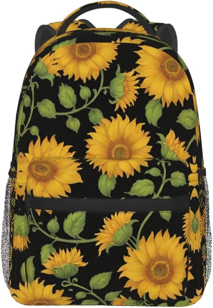 Polyester Daypack for Hiking Work Running - Big Capacity Anti-Theft Multipurpose Shoulder Bag, Beautiful Sunflower Art Travel and Sport Backpack Rucksack