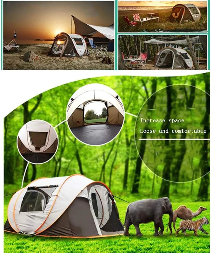 Pop-up Tent for 5-6 People, Outdoor Camping Portable UV-Protection Beach Tent,All Weather Protection Waterproof & Windproof, for Camping Hiking, 280*200*120cm, Khaki