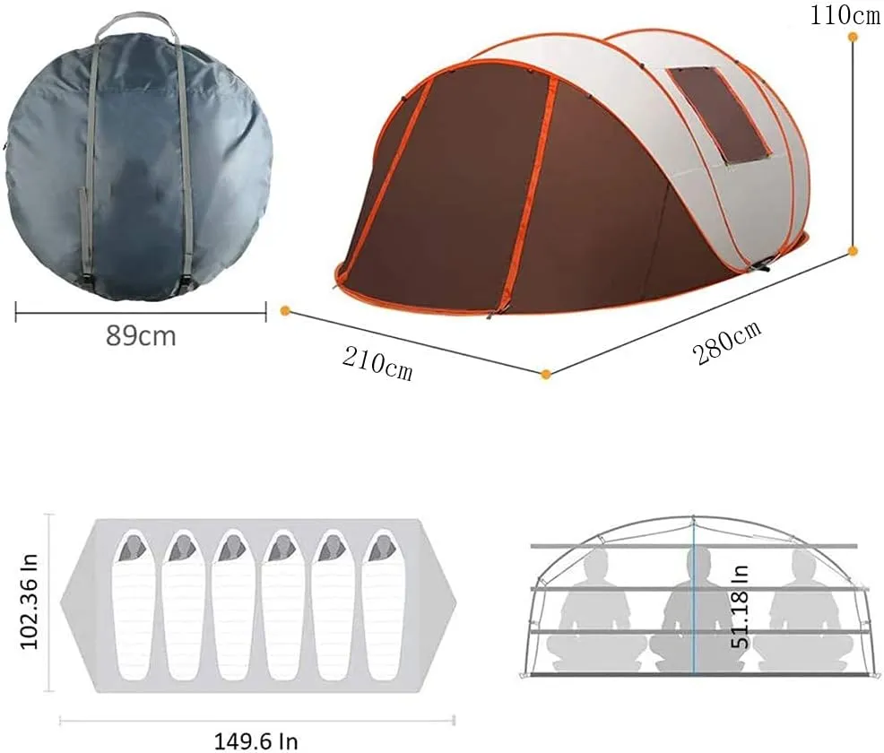 Pop-up Tent for 5-6 People, Outdoor Camping Portable UV-Protection Beach Tent,All Weather Protection Waterproof & Windproof, for Camping Hiking, 280*200*120cm, Khaki