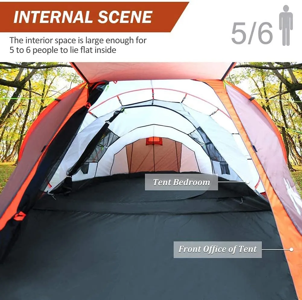 Pop-up Tent for 5-6 People, Outdoor Camping Portable UV-Protection Beach Tent,All Weather Protection Waterproof & Windproof, for Camping Hiking, 280*200*120cm, Khaki