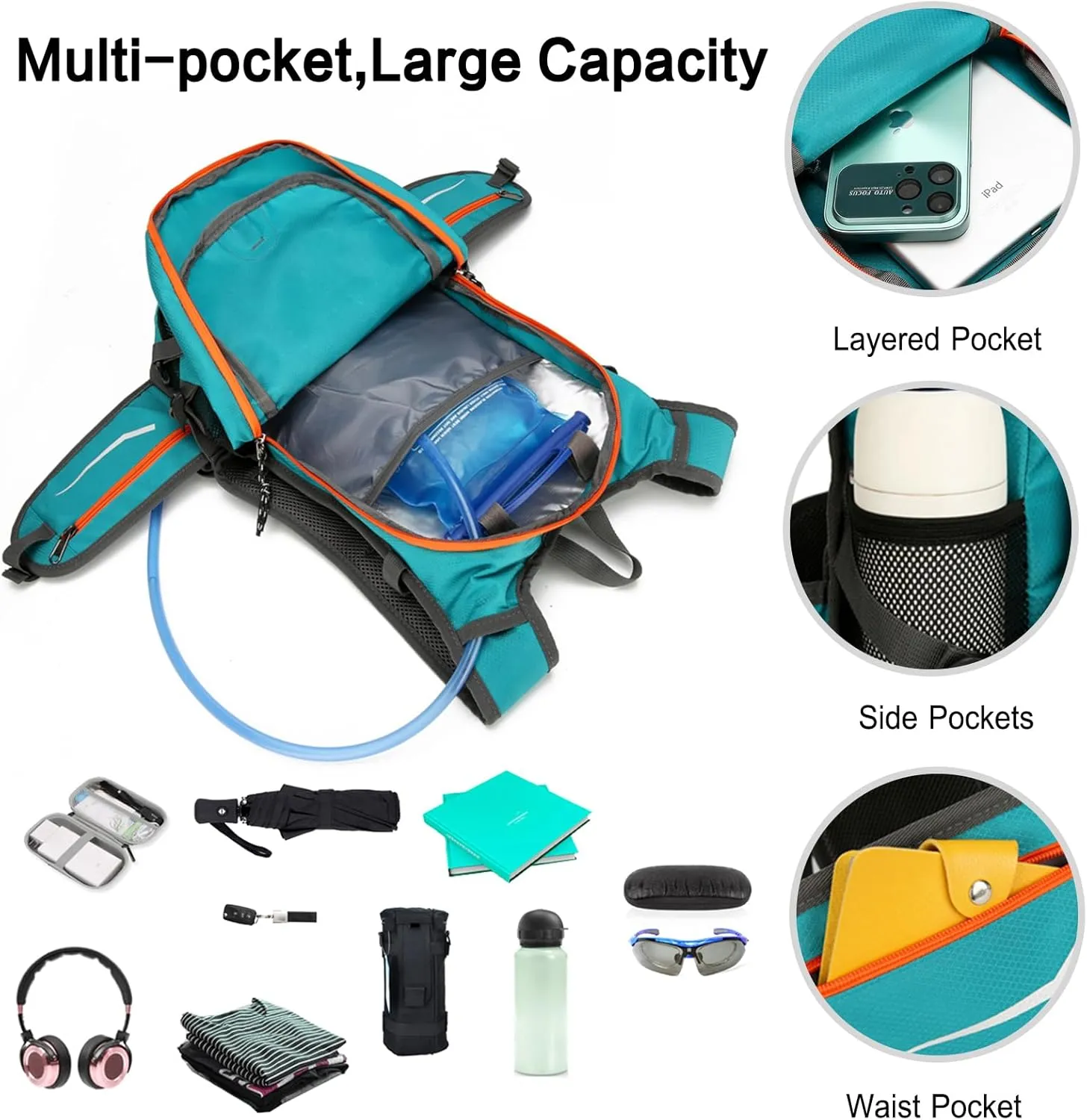 PORRASSO Hiking Backpack 18L Waterproof Rucksack Daypack Lightweight Backpack for Women Men Camping Trekking Cycling Climbing Outdoor Sports Green