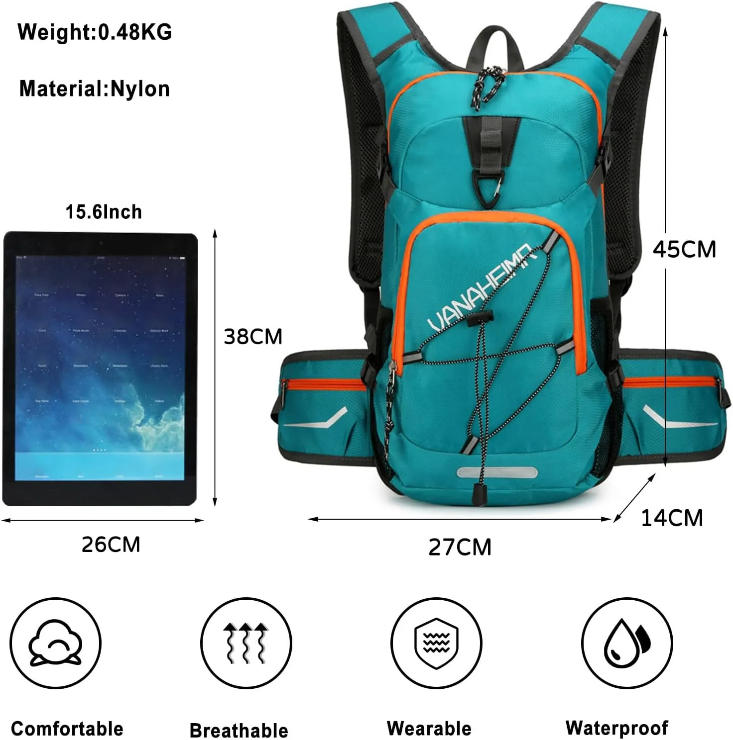 PORRASSO Hiking Backpack 18L Waterproof Rucksack Daypack Lightweight Backpack for Women Men Camping Trekking Cycling Climbing Outdoor Sports Green