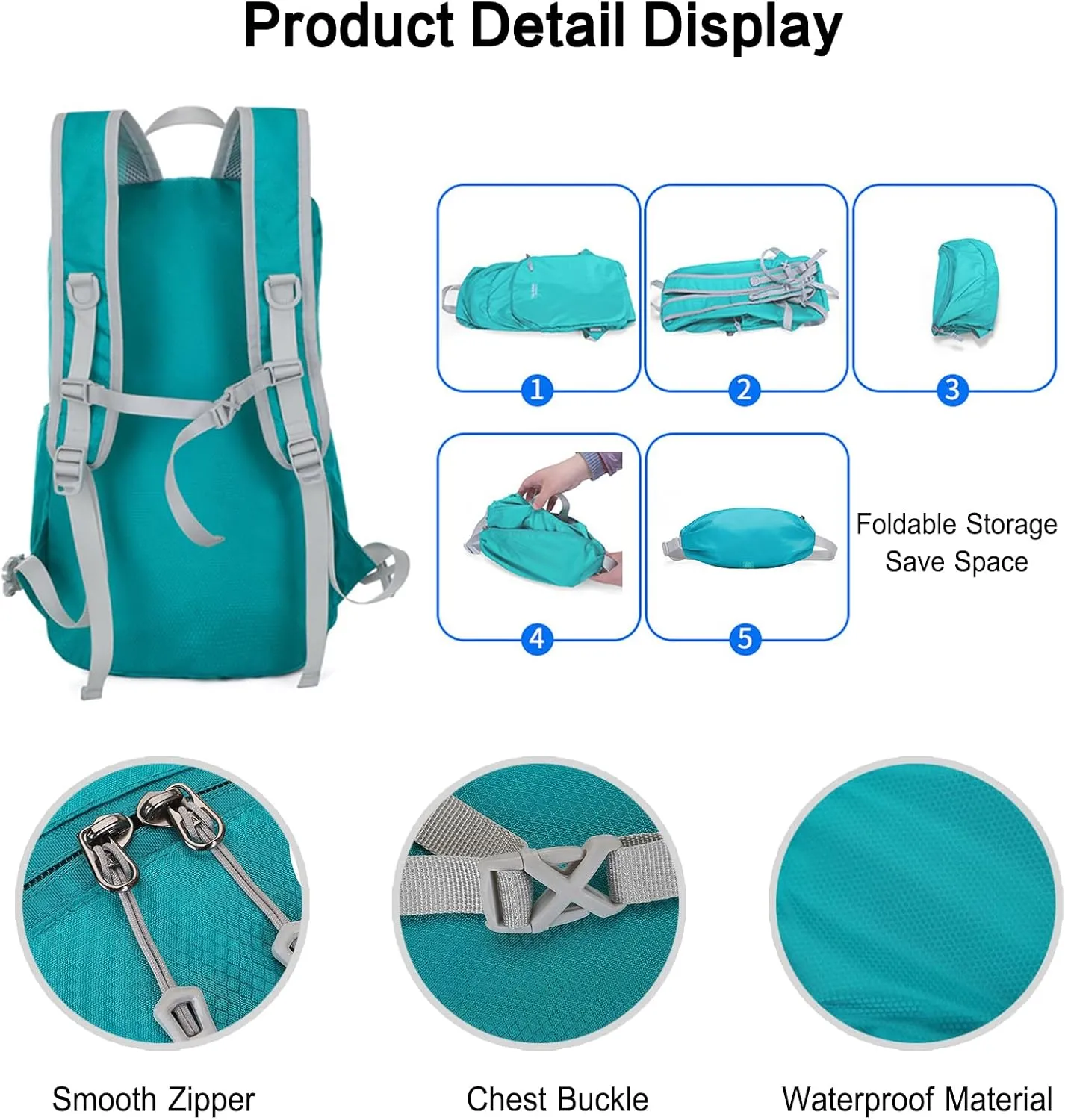PORRASSO Hiking Backpack Waterproof Daypack Lightweight Foldable Rucksack 19L Backpack for Women Men Camping Trekking Cycling Climbing Outdoor Sports Red