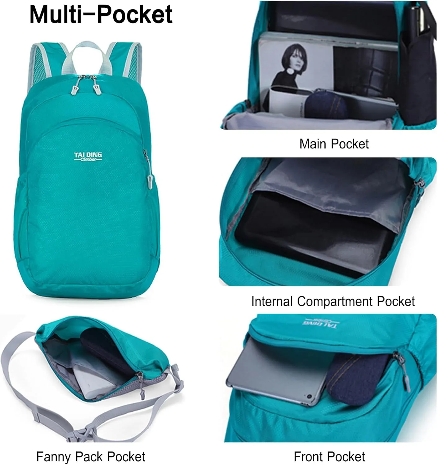 PORRASSO Hiking Backpack Waterproof Daypack Lightweight Foldable Rucksack 19L Backpack for Women Men Camping Trekking Cycling Climbing Outdoor Sports Red