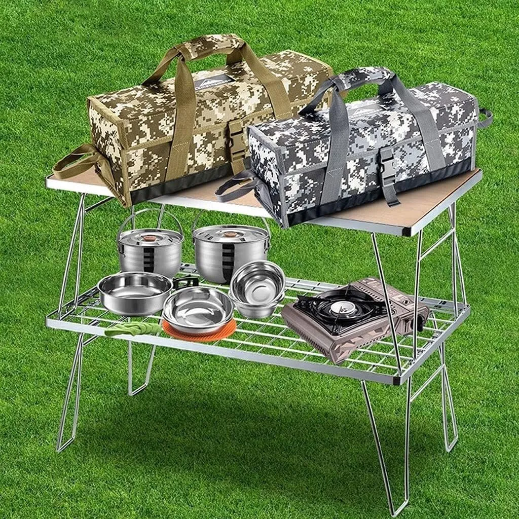 Portable Beach Table Camping Folding Table Multi-Purpose Folding Table Stainless Steel Camping Table Outdoor Picnic Grill Folding Camping Table