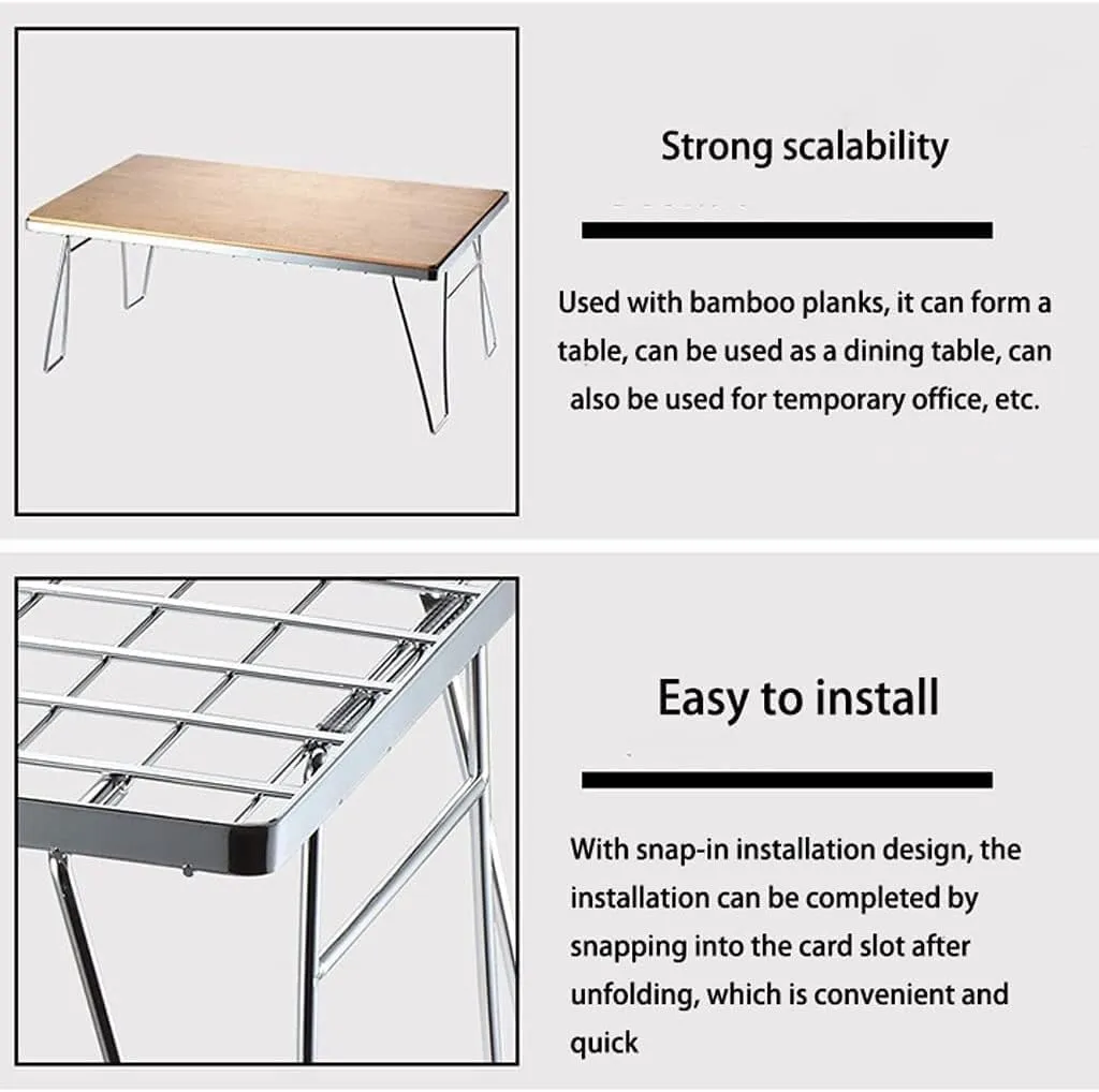 Portable Beach Table Camping Folding Table Multi-Purpose Folding Table Stainless Steel Camping Table Outdoor Picnic Grill Folding Camping Table