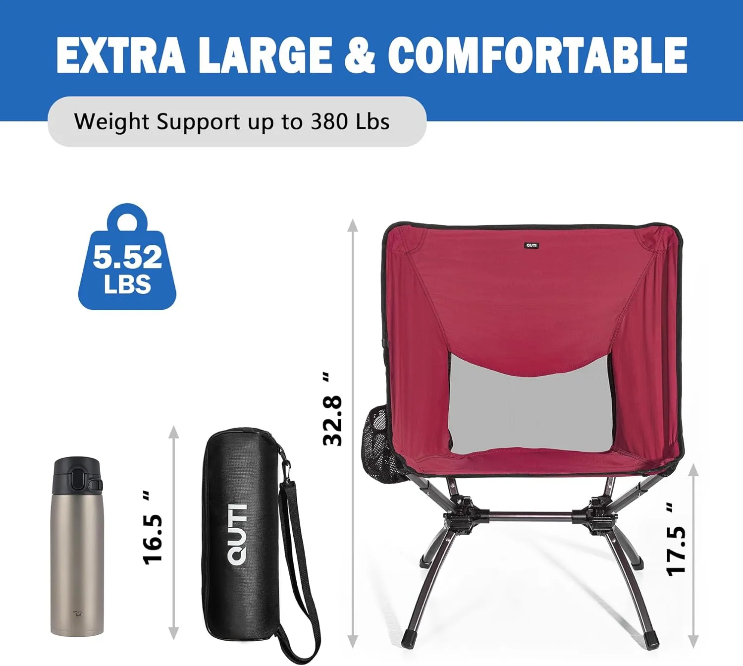 Portable Camping Chairs,Camp Chairs for Adults,Outdoor Chair Supports 380Lbs,Folding Camping Chair with Cup Holder Carry Bag,Fast Setup Lightweight Backpack Seat for Travel,Hiking,Beach,Adventures