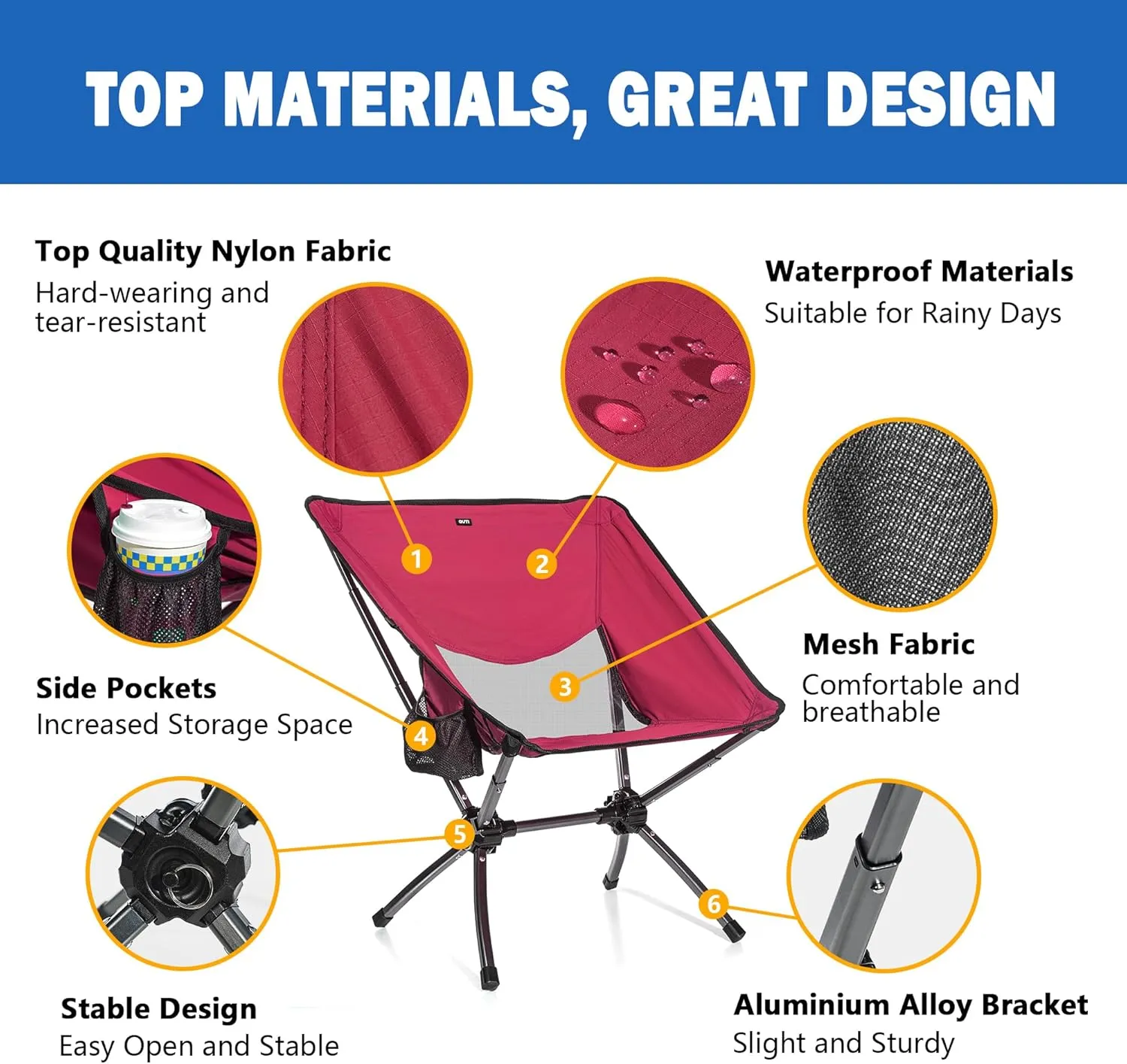 Portable Camping Chairs,Camp Chairs for Adults,Outdoor Chair Supports 380Lbs,Folding Camping Chair with Cup Holder Carry Bag,Fast Setup Lightweight Backpack Seat for Travel,Hiking,Beach,Adventures