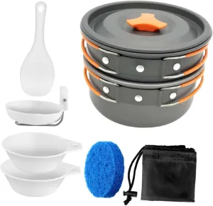 Portable Camping Cookware of Outdoor Cooking Tools with Insulated Handles Non Stick Coating Anodized for