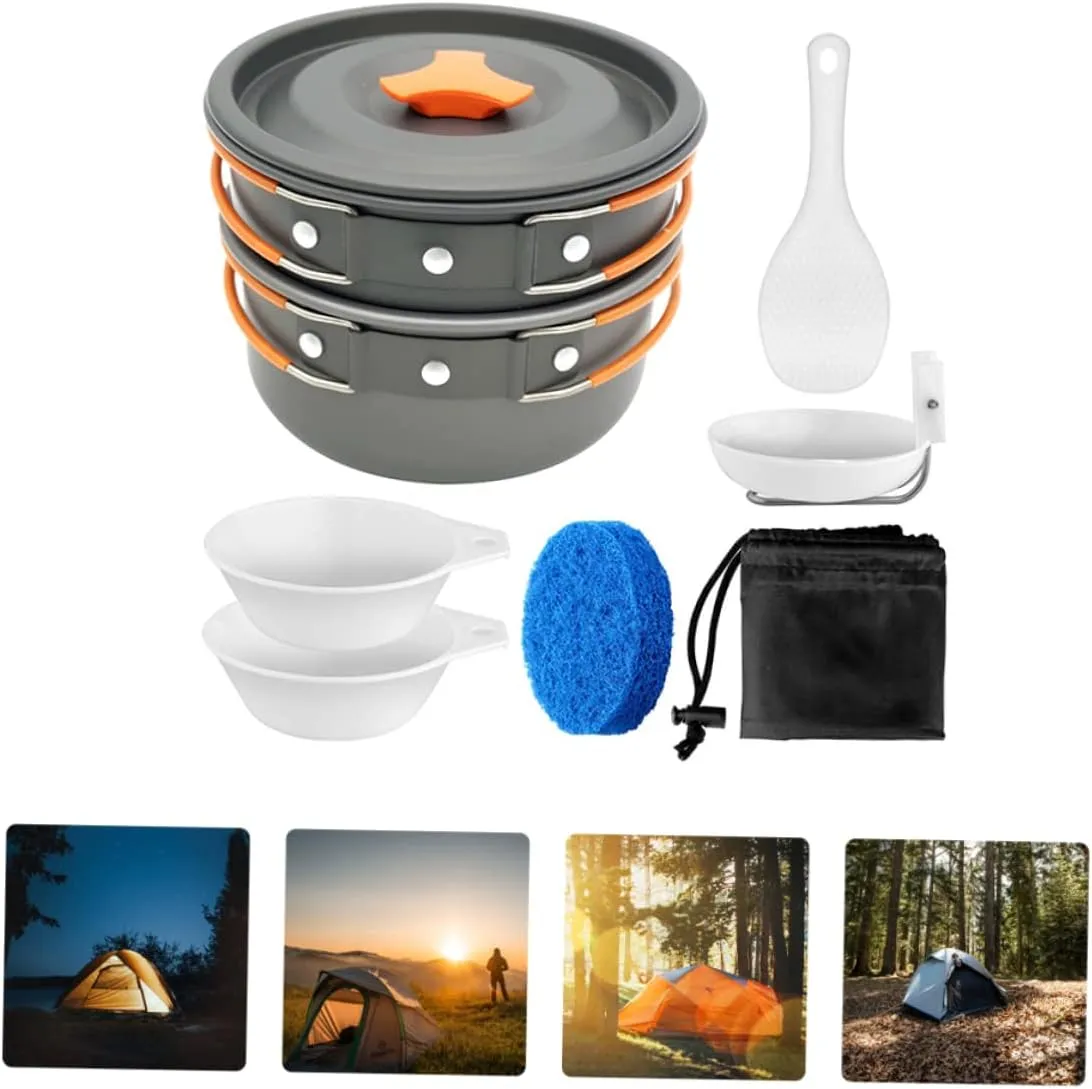 Portable Camping Cookware of Outdoor Cooking Tools with Insulated Handles Non Stick Coating Anodized for