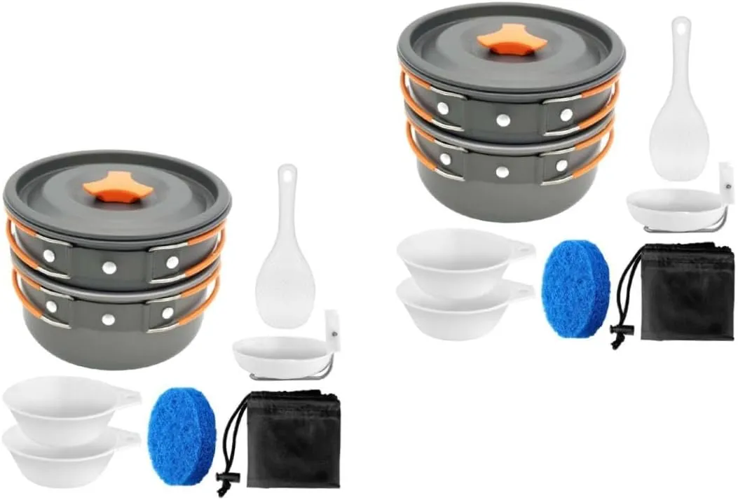 Portable Camping Cookware of Outdoor Cooking Tools with Insulated Handles Non Stick Coating Anodized for