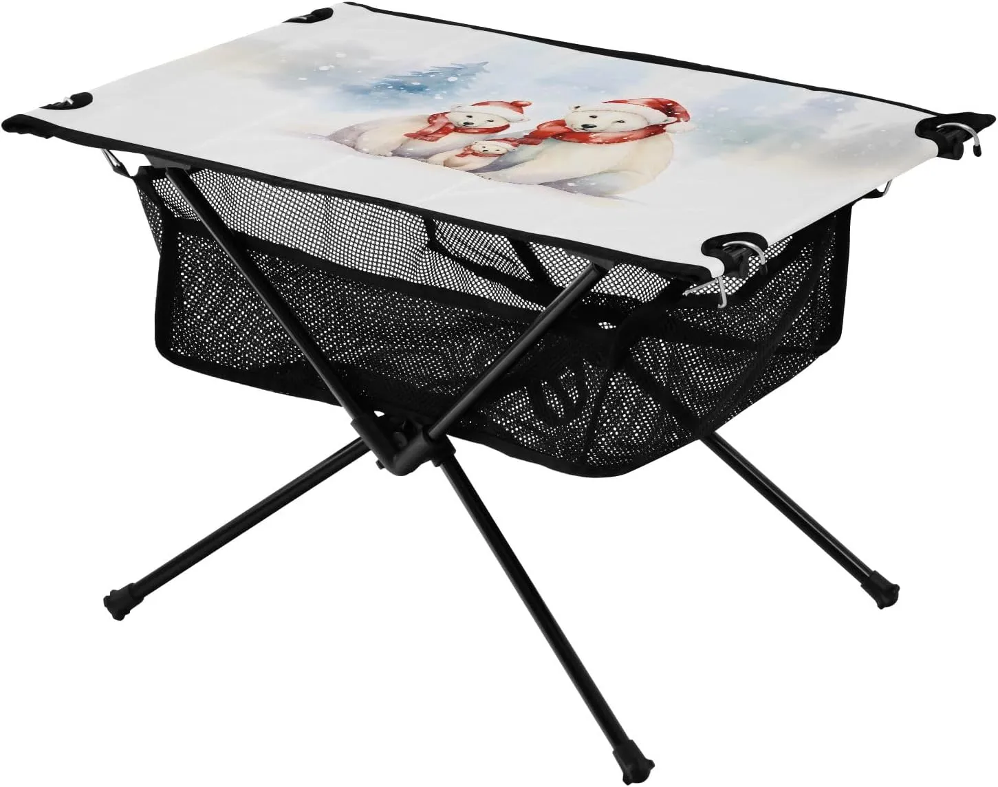 Portable Camping Table Bear Family in Snowy Forest Outdoor Foldable Camp Tables for Outside, Camping, Hiking, Tailgating
