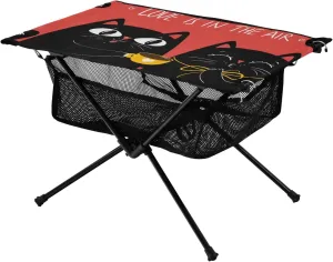 Portable Camping Table Cute Black Cats Couple Outdoor Foldable Camp Tables for Outside, Camping, Hiking, Tailgating