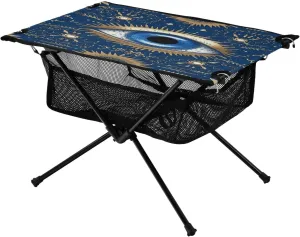 Portable Camping Table Foldable with Mesh Storage Lightweight Compact Camp Tent Side Table for Outside,Camping,Hiking,Tailgating,Blue Eyes
